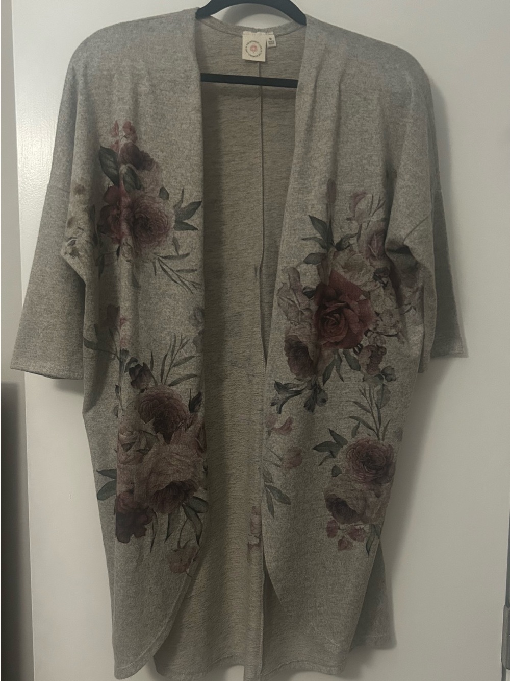 Heathered grey open-front cardigan